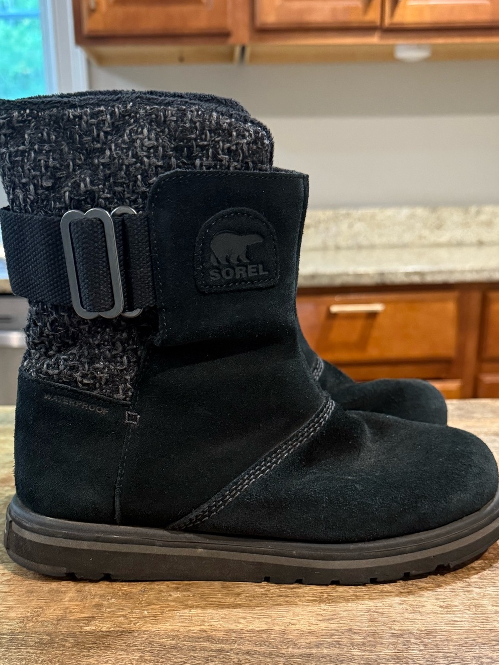 Sorel Woman's Black Suede Knit-Cuff Waterproof Boots